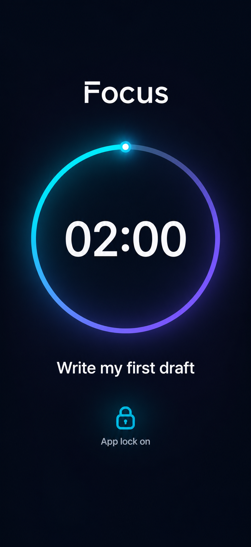 Illustrated focus screen with a sample timer and protected task.